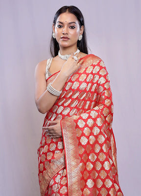 Red Uppada Silk Saree With Blouse Piece - Indian Silk House Agencies