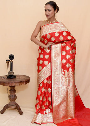 Red Zari Woven Banarasi Saree With Blouse - Indian Silk House Agencies