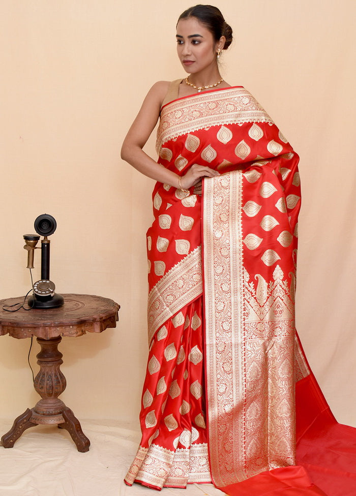 Red Zari Woven Banarasi Saree With Blouse - Indian Silk House Agencies