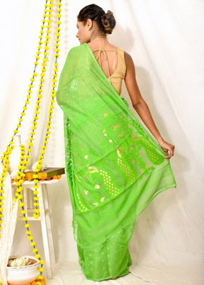 Green Tant Jamdani Saree Without Blouse - Indian Silk House Agencies