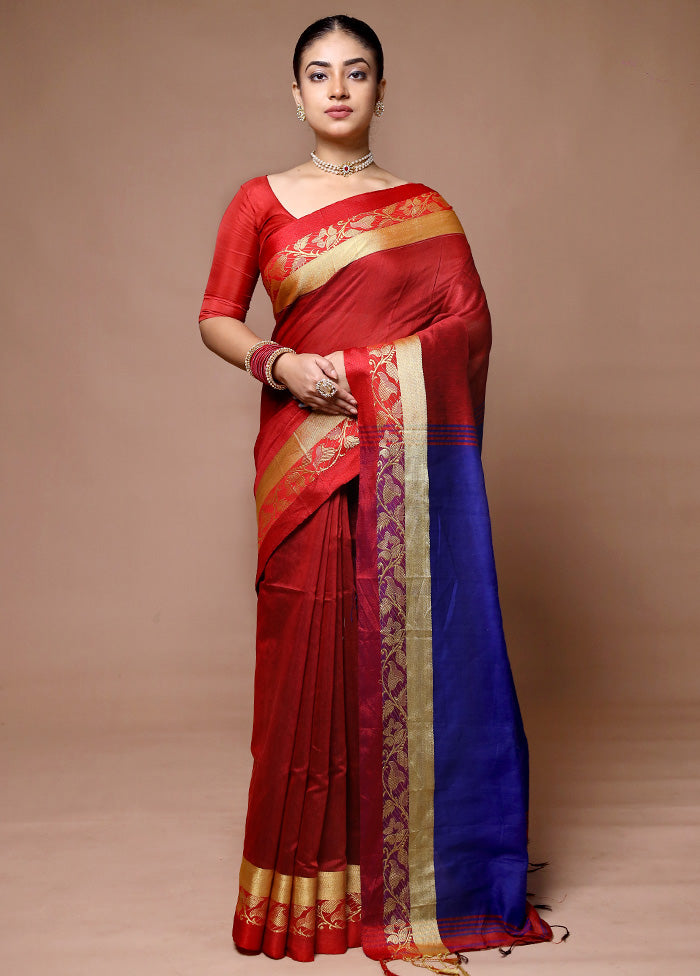 Maroon Matka Silk Saree With Blouse Piece