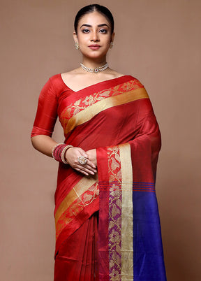 Maroon Matka Silk Saree With Blouse Piece