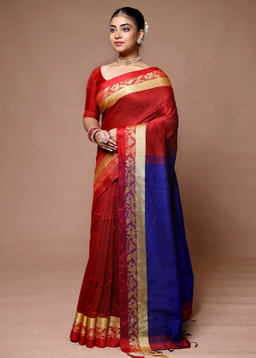 Maroon Matka Silk Saree With Blouse Piece