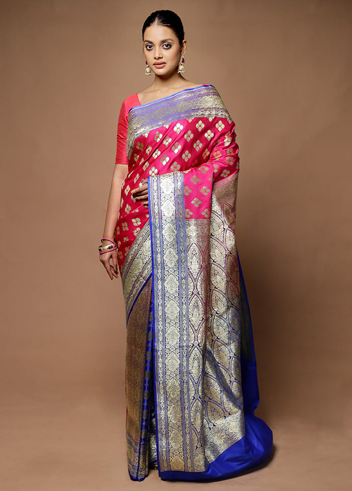 Pink Banarasi Silk Saree With Blouse Piece