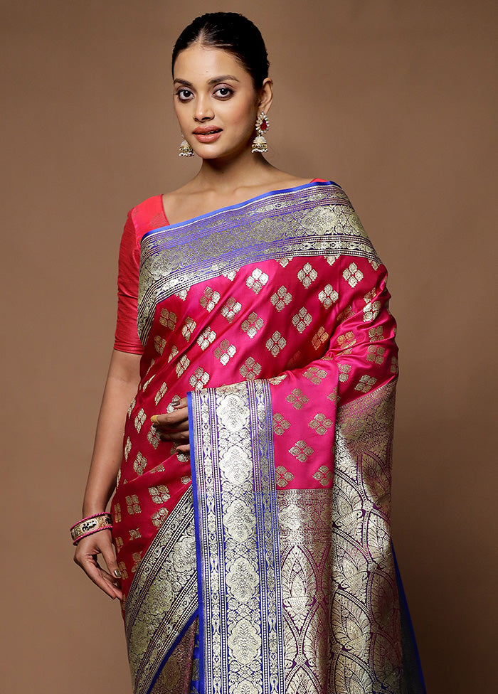 Pink Banarasi Silk Saree With Blouse Piece