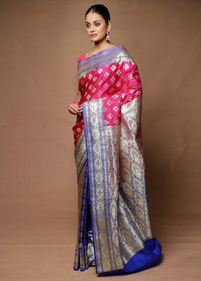 Pink Banarasi Silk Saree With Blouse Piece