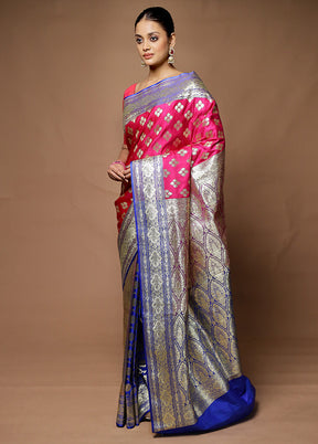 Pink Banarasi Silk Saree With Blouse Piece