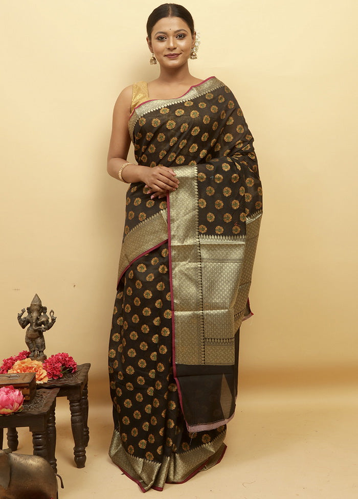 Black Kora Silk Saree With Blouse - Indian Silk House Agencies