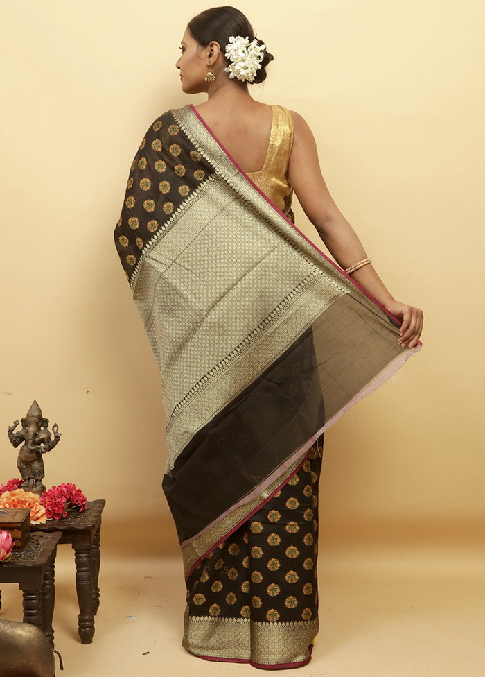 Black Kora Silk Saree With Blouse - Indian Silk House Agencies