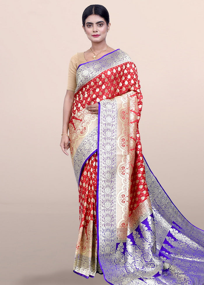 Red Banarasi Silk Saree With Blouse - Indian Silk House Agencies