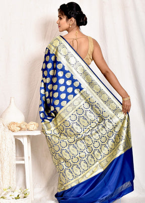 Blue Banarasi Silk Saree With Blouse - Indian Silk House Agencies