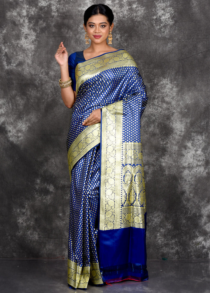 Navy Blue Banarasi Silk Saree With Blouse Piece - Indian Silk House Agencies