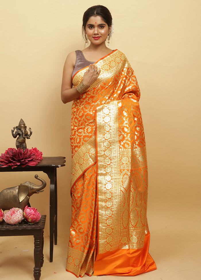 Rust Zari Woven Banarasi Silk Saree With Blouse - Indian Silk House Agencies