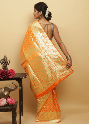 Rust Zari Woven Banarasi Silk Saree With Blouse - Indian Silk House Agencies