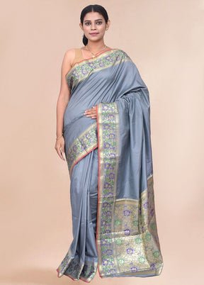 Grey Zari Woven Uppada Silk Saree With Blouse - Indian Silk House Agencies