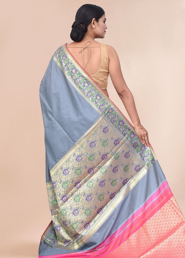 Grey Zari Woven Uppada Silk Saree With Blouse - Indian Silk House Agencies