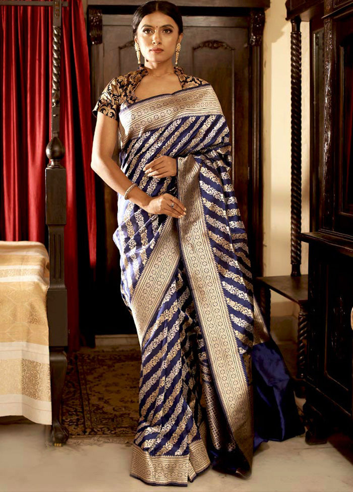 Blue Uppada Pure Silk Handloom Saree With Blouse - Indian Silk House Agencies