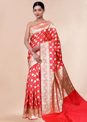 Red Zari Woven Banarasi Saree With Blouse - Indian Silk House Agencies