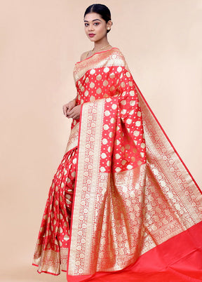 Red Zari Woven Banarasi Saree With Blouse - Indian Silk House Agencies