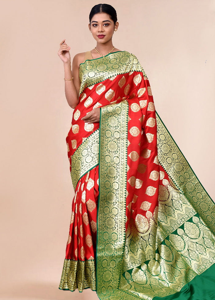 Red Zari Woven Banarasi Saree With Blouse - Indian Silk House Agencies