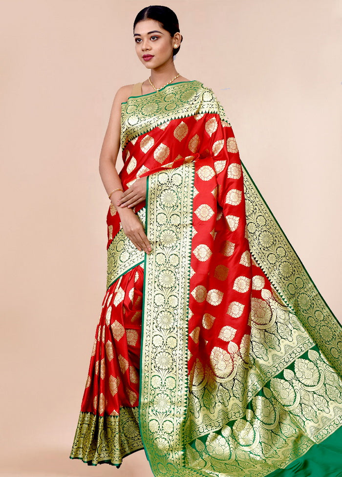 Red Zari Woven Banarasi Saree With Blouse - Indian Silk House Agencies