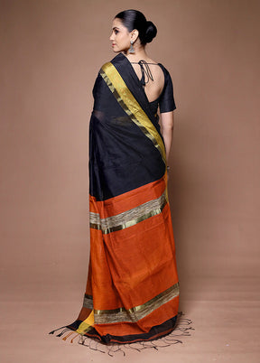 Black Matka Silk Saree With Blouse Piece