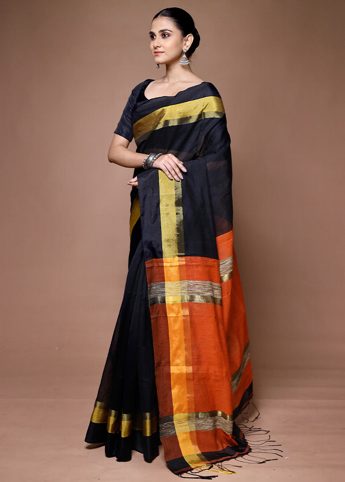 Black Matka Silk Saree With Blouse Piece