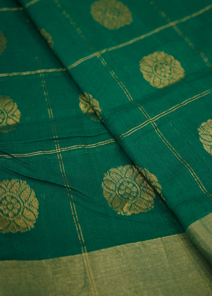 Green Chanderi Cotton Saree With Blouse Piece - Indian Silk House Agencies