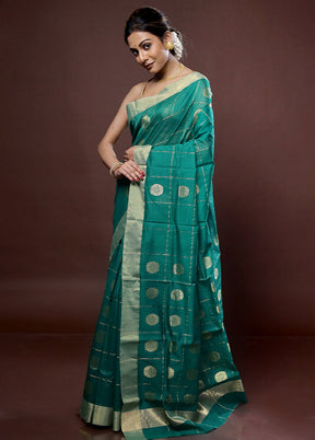 Green Chanderi Cotton Saree With Blouse Piece - Indian Silk House Agencies