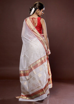 Cream Chanderi Pure Cotton Saree With Blouse Piece - Indian Silk House Agencies