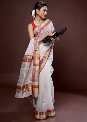 Cream Chanderi Pure Cotton Saree With Blouse Piece - Indian Silk House Agencies