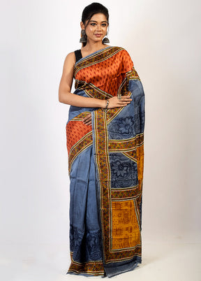 Grey Pure Printed Silk Saree With Blouse Piece - Indian Silk House Agencies