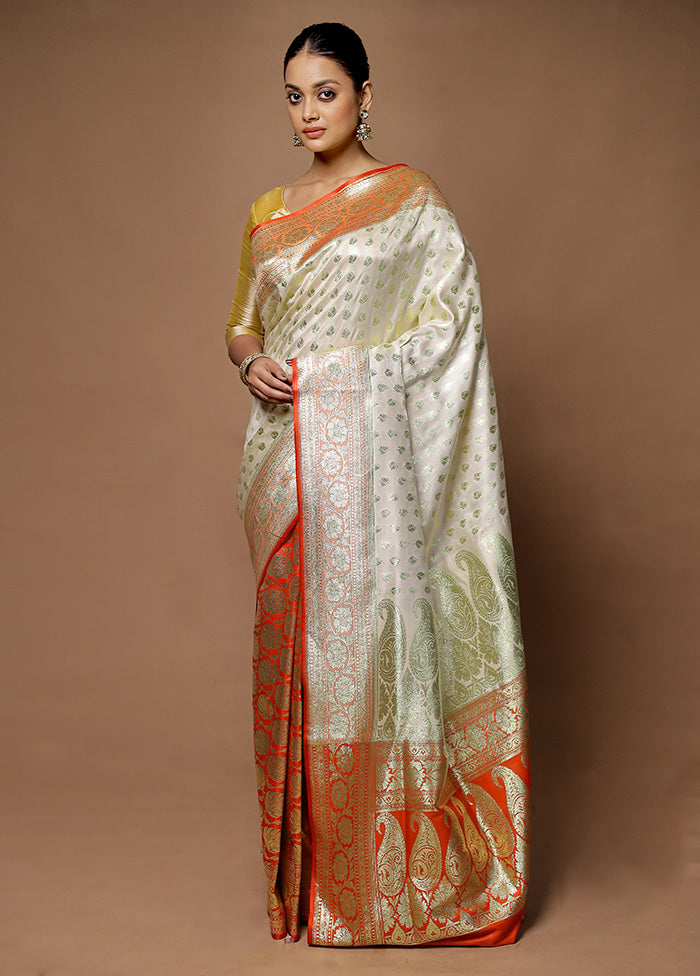 Cream Banarasi Silk Saree With Blouse Piece