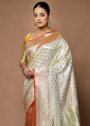 Cream Banarasi Silk Saree With Blouse Piece