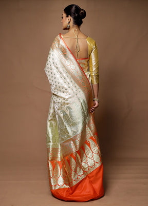 Cream Banarasi Silk Saree With Blouse Piece