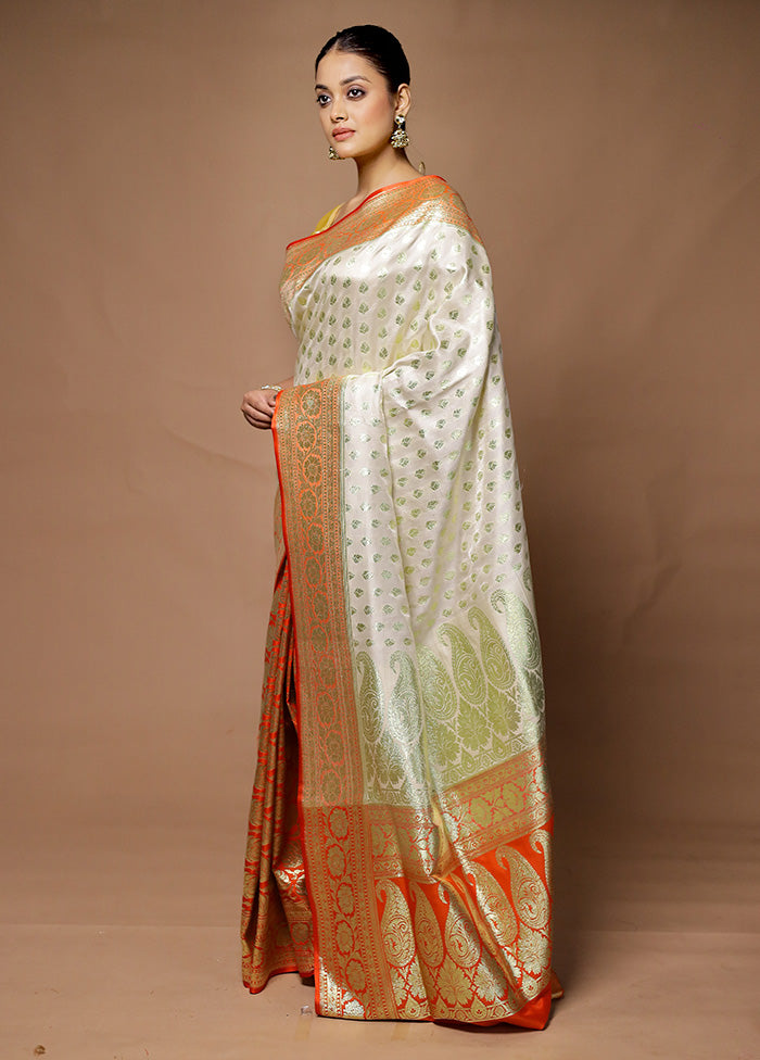 Cream Banarasi Silk Saree With Blouse Piece