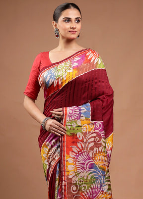 Maroon Matka Silk Saree With Blouse Piece