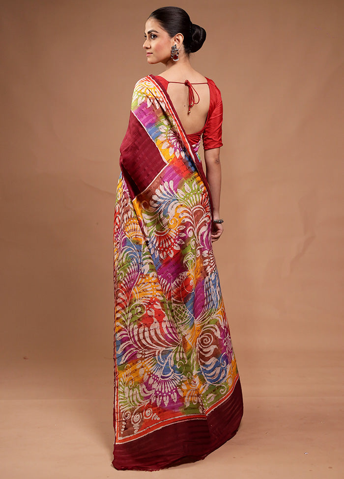 Maroon Matka Silk Saree With Blouse Piece