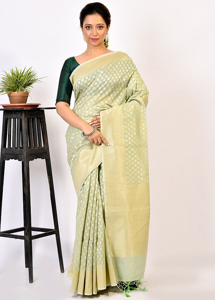 Mint Green Kora Silk Saree With Blouse Piece - Indian Silk House Agencies