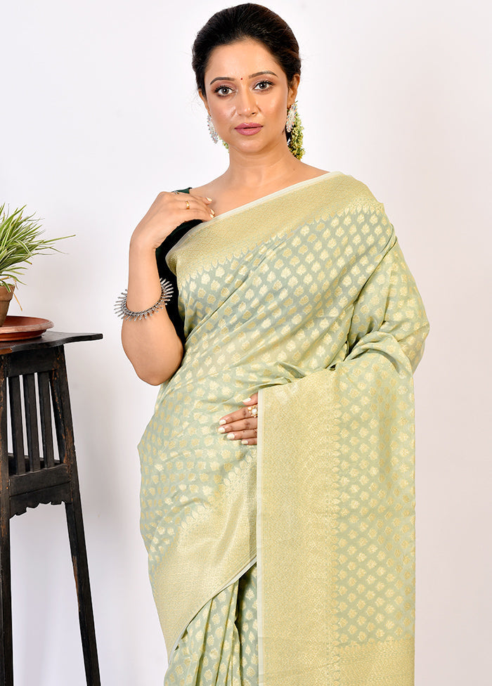 Mint Green Kora Silk Saree With Blouse Piece - Indian Silk House Agencies