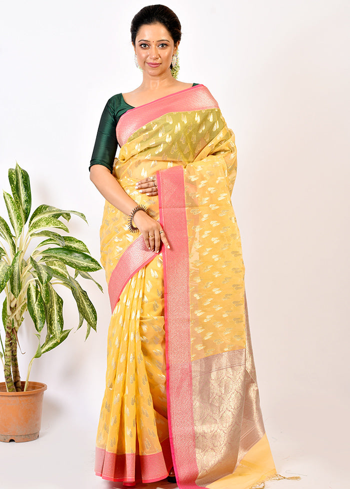 Yellow Kora Silk Saree With Blouse Piece - Indian Silk House Agencies