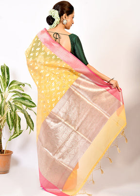 Yellow Kora Silk Saree With Blouse Piece - Indian Silk House Agencies