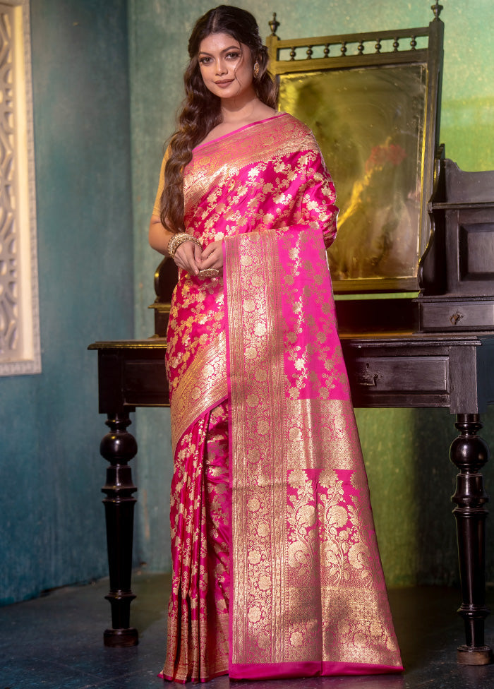 Rani Pink Pure Banarasi Silk Saree With Blouse Piece - Indian Silk House Agencies