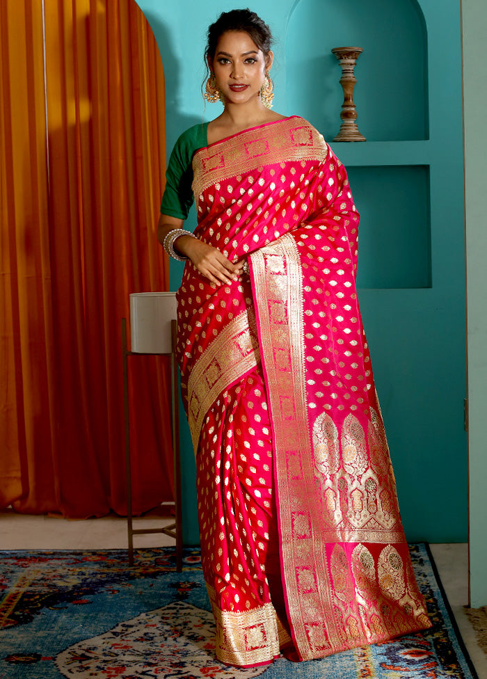 Fuchsia Pink Pure Banarasi Silk Saree With Blouse Piece - Indian Silk House Agencies