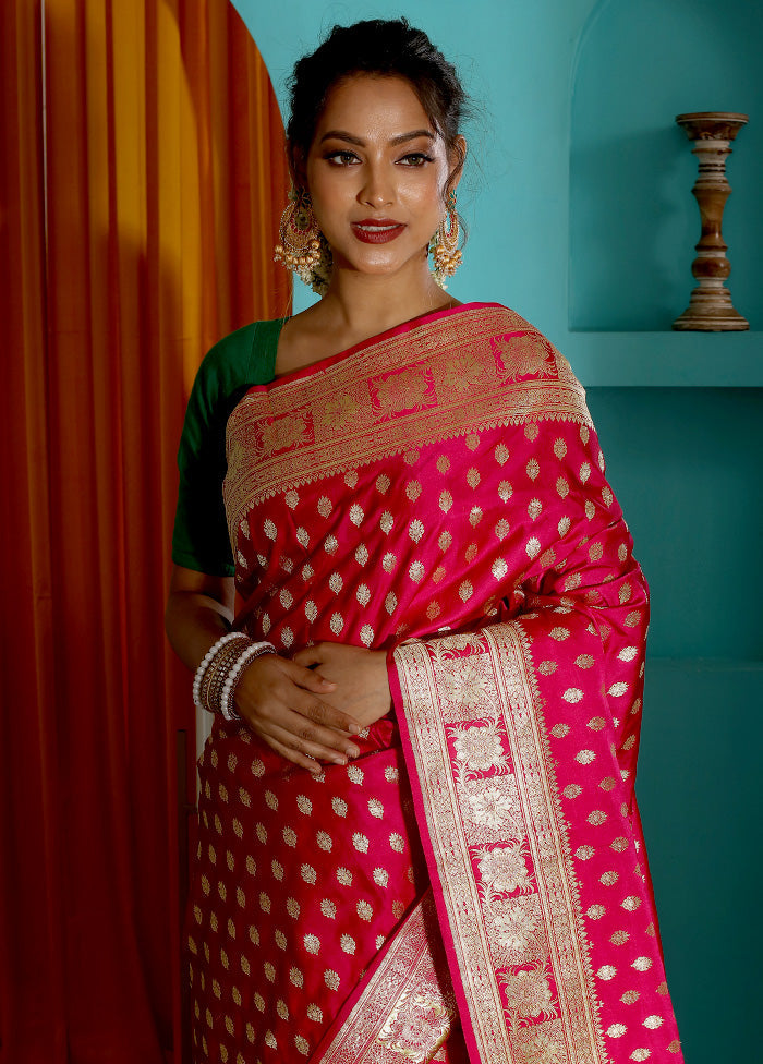 Fuchsia Pink Pure Banarasi Silk Saree With Blouse Piece - Indian Silk House Agencies