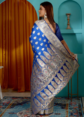 Royal Blue Pure Banarasi Silk Saree With Blouse Piece - Indian Silk House Agencies