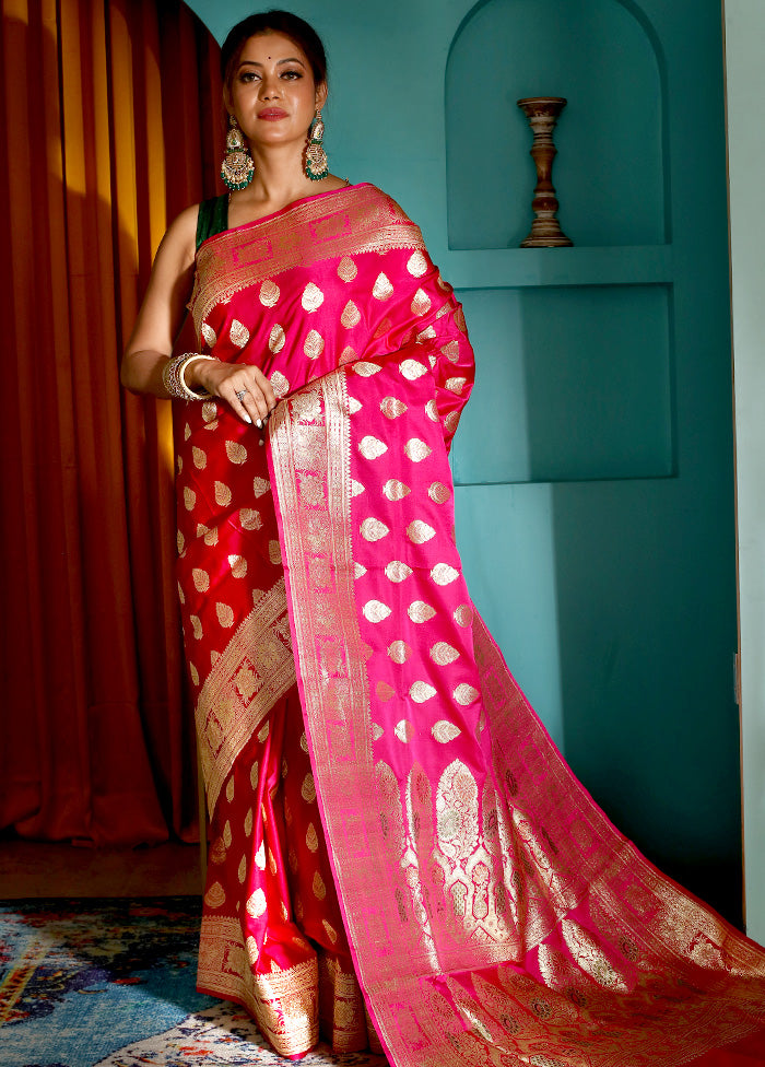 Rani Pink Pure Banarasi Silk Saree With Blouse Piece - Indian Silk House Agencies