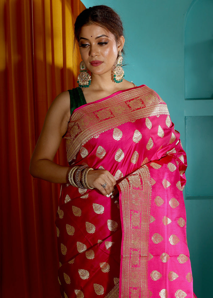 Rani Pink Pure Banarasi Silk Saree With Blouse Piece - Indian Silk House Agencies