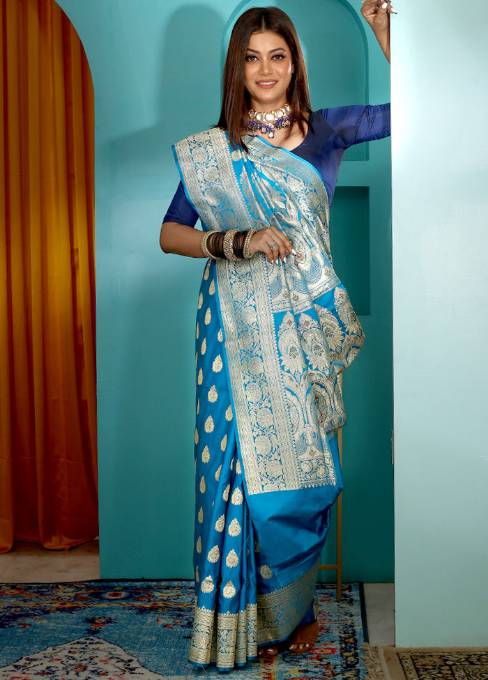 Blue Pure Banarasi Silk Saree With Blouse Piece - Indian Silk House Agencies