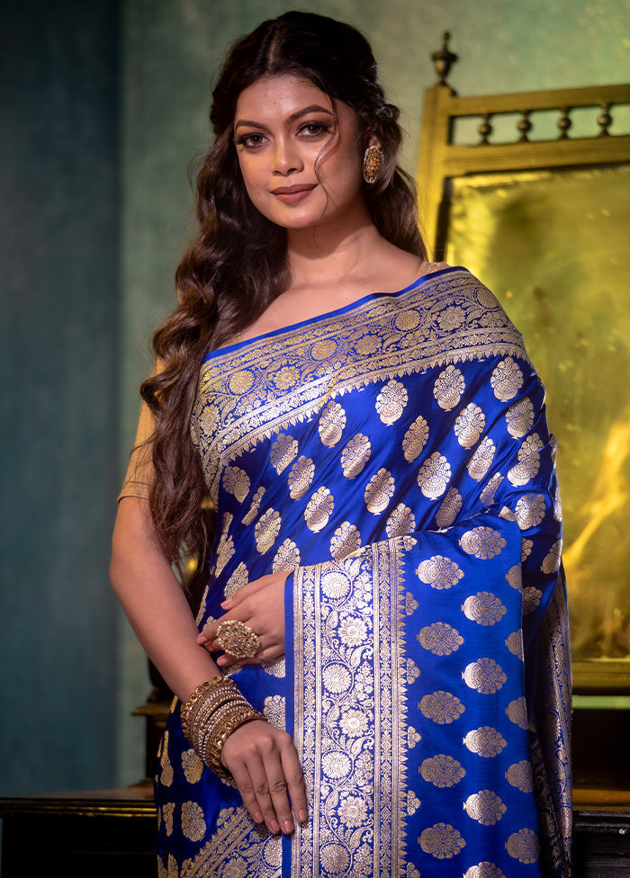 Royal Blue Pure Banarasi Silk Saree With Blouse Piece - Indian Silk House Agencies